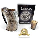 Jomsborg 20 oz Viking Drinking Horn Ale Tankard With Free Horn Shot Glass