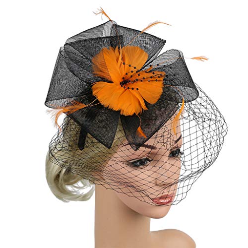 Sayhi Women Flower Mesh Hair Clip Fascinators Hat Pillbox Hat Cocktail Tea Party Wedding Headband(Orange,free size)