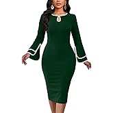 DinyIn Formal Church Dress for Women Long Sleeve Work Business Dresses