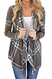 Womens Plaid Cardigan Crochet Sweater Long Sleeve Open Front Knitwear Outwear Tops Blouse By JOYCHEER