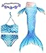 Newland 3 Pcs Girls Swimsuit Mermaid Tails for Swimming Princess Bikini Bathing Suit Set for 3-12Y (140CM(9-10Y)-Size XXL, Blue)