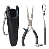 Booms Fishing F3 Stainless Fishing Pliers can Split Rings ,Split Shot Sleeve Crimper and Turning Lure with Coiled Lanyard and Nylon Belt Holster