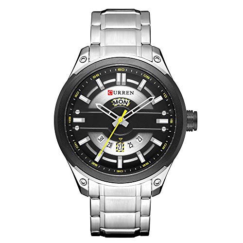 Reloj de pulsera Curren para hombre de cuarzo, correa de acero inoxidable, esfera redonda