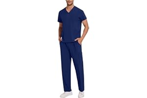 Scrubs for Men Set Stretch V-Neck Scrub Top & Jogger Pant with 8 Pockets Anti-Wrinkle Clinical Modern Suit with 8 Pockets