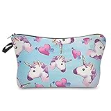 HENGSONG Women Girls Unicorn Printed Makeup Pouch Cosmetics Bag Key Bag Coin Purse Stationery Case Pencil Case with Zipper Gifts Skyblue