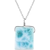 OdrillionGems Natural Raw Sky Blue Larimar Dolphin Gemstone Pendant Necklace, Rough Stone, Energy Chakra Healing Crystals, 925 Sterling Silver, Rhodium Plated, Women Jewelry, Valentine Gift