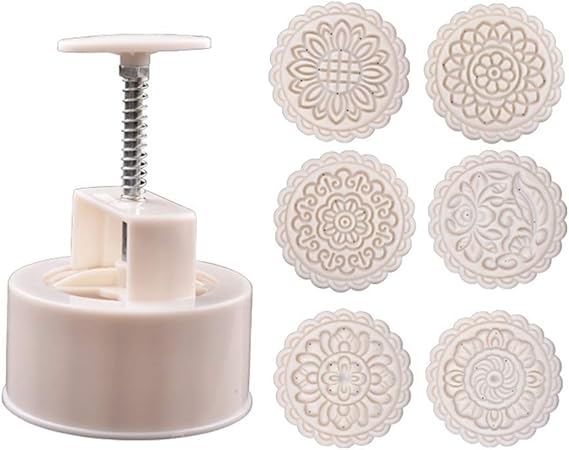 Moule A Gateau De Lune 250 G Avec 6 Timbres De Fleurs Ronds Presse A La Main A La Lune Pour Gateau Patisserie A Faire Soi Meme A La Mi Automne Festival Amazon Fr Cuisine