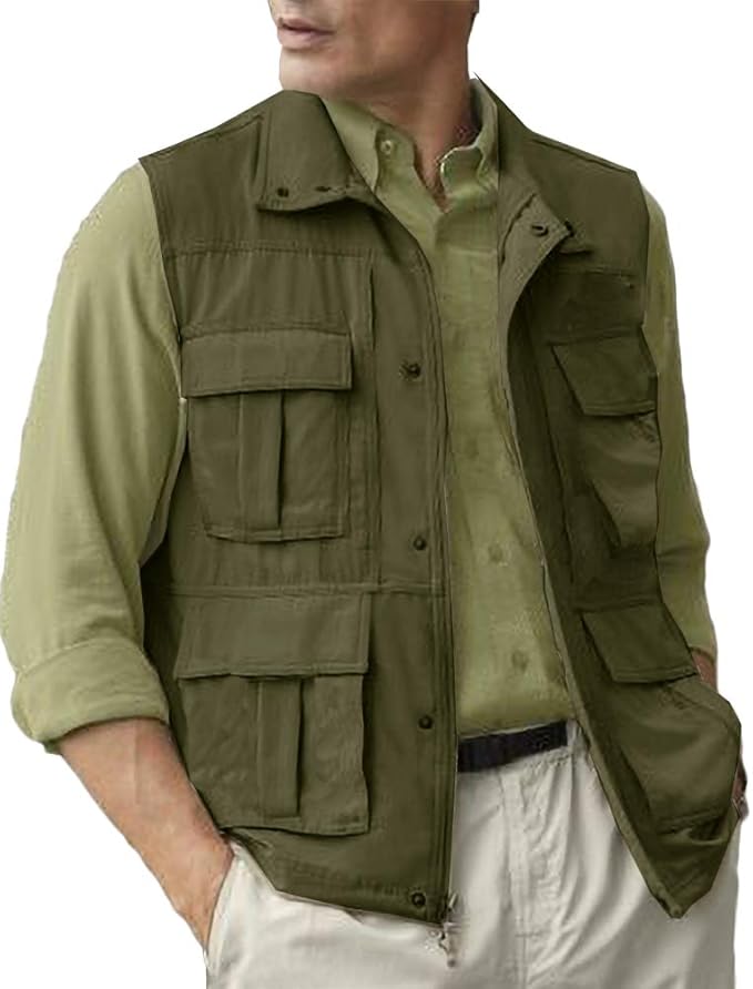 Pocket vest Polyester Mens Spring and Autumn Thin Sports and Leisure Multi Color : Dark Blue, Size : XXXL