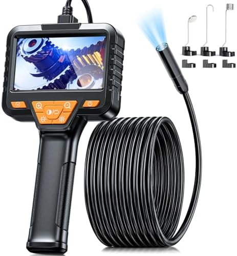 Caméra Endoscopique,avec Écran IPS 4,3 Pouces, Caméra d'inspection des égouts et des canalisations, caméra étanche IP67 en Forme de Serpent, avec 8 LED Réglables, Câble Semi-Rigide de 5M