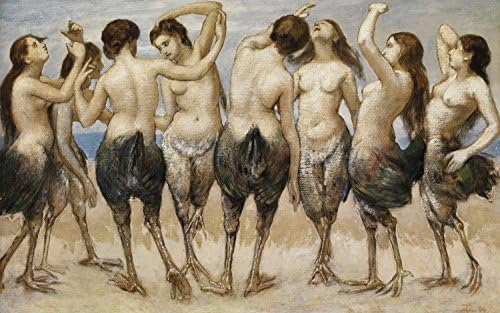Eight Dancing Women With Bird Bodies - By Hans Thoma - Giclee Canvas Prints 48" by 30" Unframed