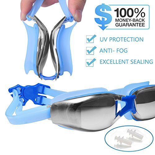Swim Goggles by Suwoic, Swimming goggles Clear Vision UV Protection No Leaking Anti-Fog Mirror Coated Lens with Protection Case.