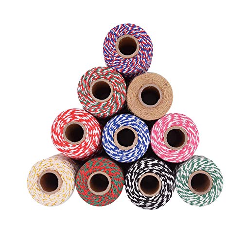 CUGBO 10 Rolls 1000 Yard Bakers Twine, 2mm Cotton Colorful Packing Hanging String for Kitchen Cooking, Tying Cake and Pastry Boxes, DIY Arts Crafts and Christmas Gifts Wrapping