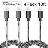 Iseason iPhone Cable, 4Pack 10FT Nylon Braided Cord Lightning Cable Certified to USB Charging Charger for iPhone 7/7 Plus/6S/6 Plus/6S Plus/5S/5C/SE/iPad Air/Mini/iPod Nano 7 (Black+White)
