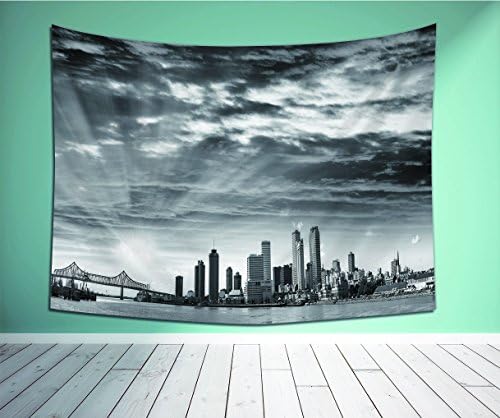 Avamam Tapestry Wall Art Black-And-White-Panoramic-View-Of-New-Orleans-Louisiana-Usa-S Wall Hanging For Bedroom Living Room Dorm Size-86"Wx56"H