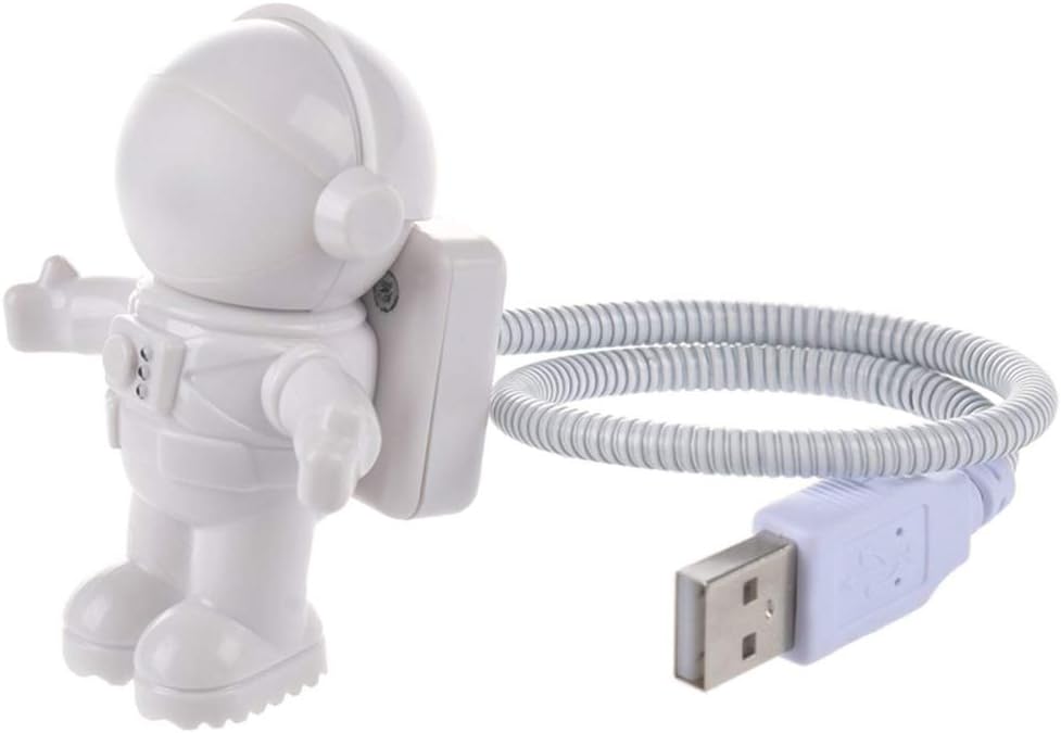 DUBENS Astronaut Spaceman Astro Torch Adjustable USB Powered LED Adjustable Bedside Desk Light Bedside Lamp Night Light for Computer Laptop PC Notebook (White)