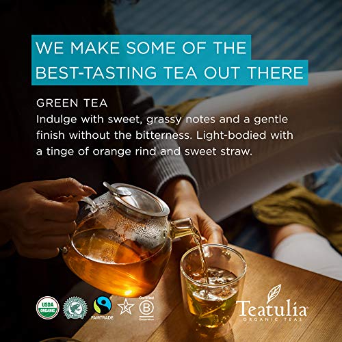 Teatulia Organic Pure Green Tea Bags Bulk 50 Individually Wrapped Compostable Teabags Natural