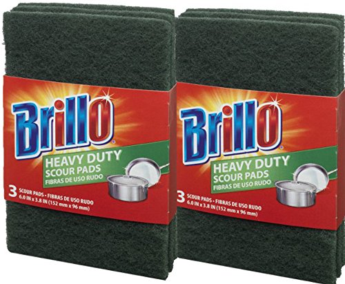 BrilloHeavy Duty Premium Scour Pads for Pots and Pans, Tough on Grease, 3 Count (Heavy Duty, 3 Count (Pack of 2))