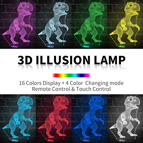 Ltteaoy 3D Dinosaur Night Lights for Kids, Dinosaur Toys for Boys, 7 Colors Changing Dinosaur Lamp Decor Bedside Lamp with Remote Control for Living Bedroom, Best Dinosaur Gifts Toys for Boys Girls