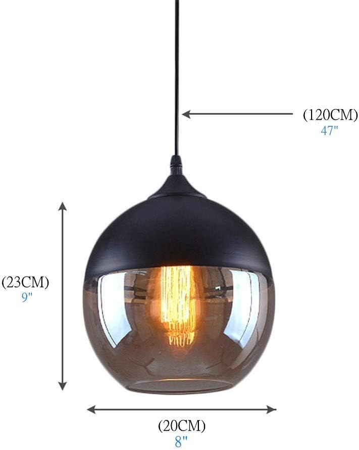 NAANN Globe Pendant Lighting, Modern Hanging Ceiling Lamps Black Industrial Mid Century Amber Glass Pendant Light Fixture with Adjustable Cord for Kitchen Island Bathroom Dining Room E26 Bulb - - 