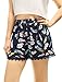 Allegra K Women's Summer Shorts Floral Printed Lace Trim Elastic Waist Beach Shorts X-Large Blue-Feather