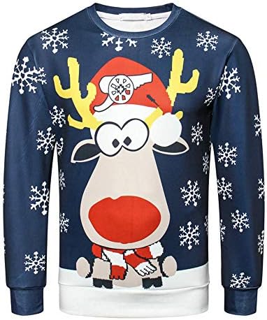 Hattfart Men's Christmas Long Sleeve Pullover Sweatshirts 3D Printed Sweater Blouse Shirt