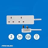 PRO ELEC PELB1912 2 Gang Extension Lead 1m White view 3