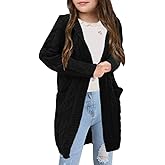 Shanfetl Girls Autumn Hooded Open Front Sweater Cardigan Cable Knitted Chunky Outfit Coat Hoodies
