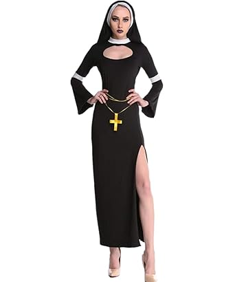 LCXYYY Damen Nonnen Kostüm Kleid und Kopfbedeckung Halloween Costume Damen Zombie Geist Karneval Nonnenkostüm Damen sexy
