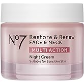 No7 Restore & Renew Multi Action Night Cream for Face & Neck - Nighttime Face Moisturizer with Collagen Peptides - Anti Aging Skin Care for Crepey Skin with Hyaluronic Acid & Ceramides (1.69 Oz)