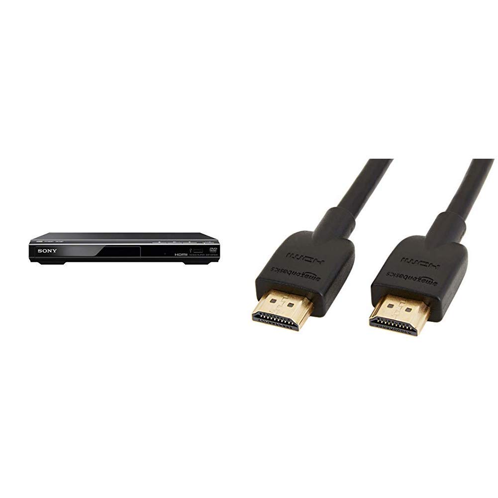 Sony DVPSR760H DVD Upgrade Player (HDMI, 1080 Pixel Upscaling, USB Connectivity), UK 3 Pin Plug, Black & Amazon Basics High-Speed, Ultra HD HDMI 2.0 Cable, S3 m