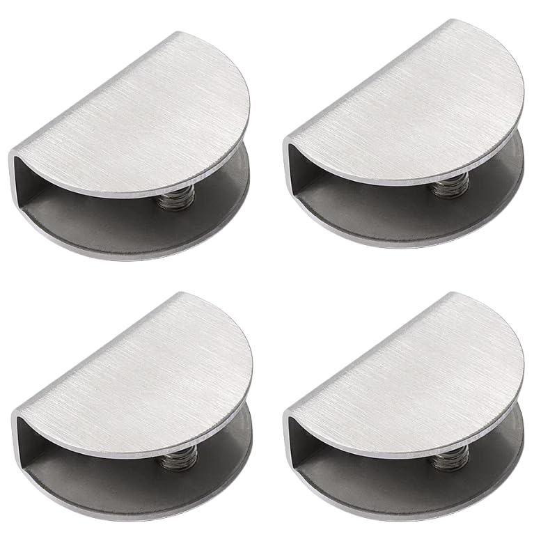 4Pcs Solid Glass Clamp,Semicircular Glass Shelf Clamp,Stainless Steel Clip Holder Adjustable for 8mm Glass Acrylic Wood