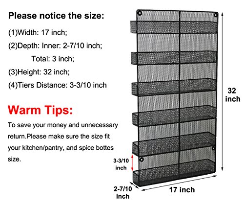 ESYLIFE 6 Tier Wall Mounted Spice Rack Organizer - Made of Sturdy Punching Net, Black