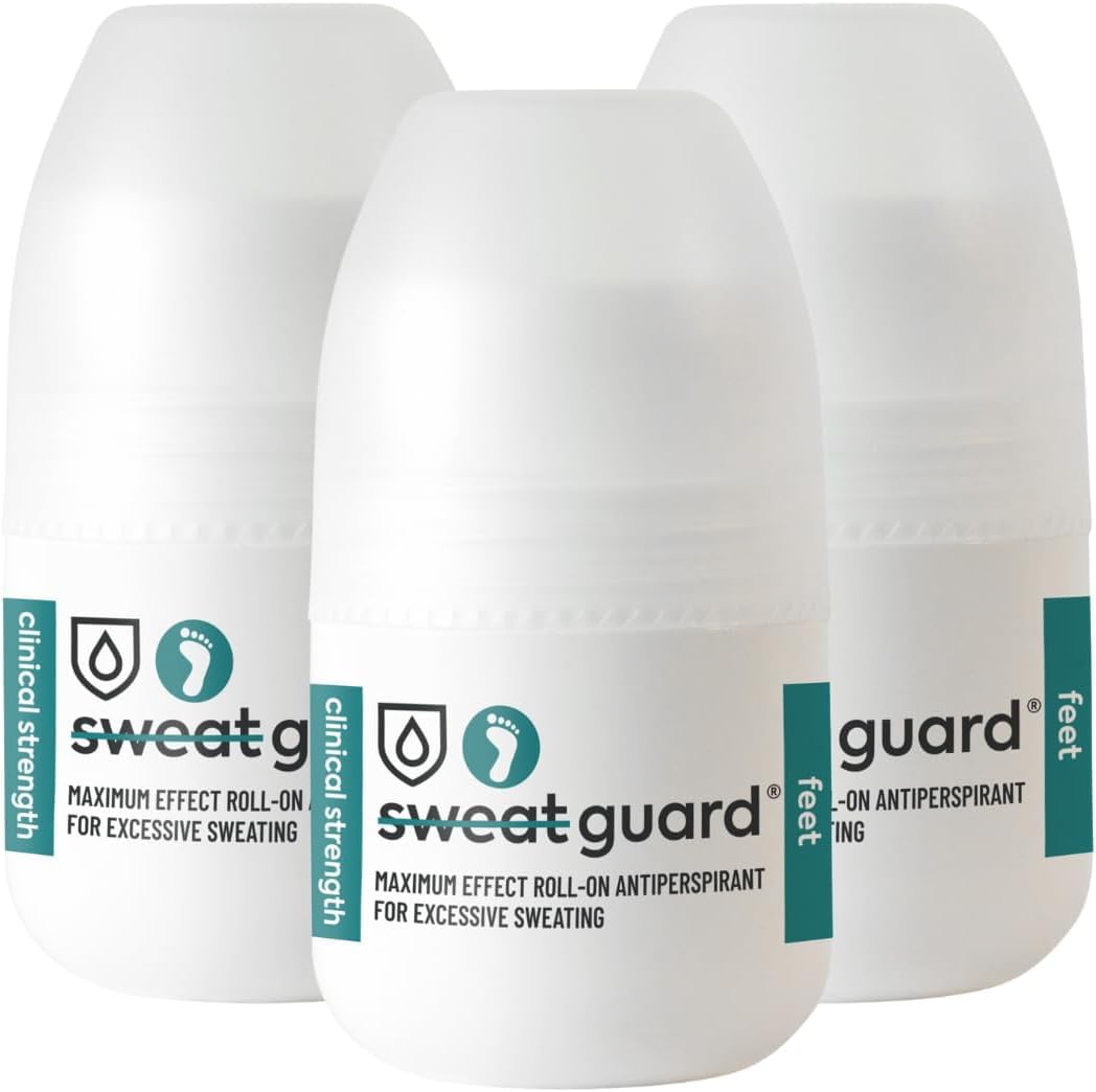SWEAT GUARD® Foot Antiperspirant - 3 x 50ml Roll On. Maximum Protection Anti Sweat Antiperspirant For Sweaty Feet - Controls Excessive Sweating & Eliminates Smell. Hyperhidrosis Treatment For Feet.