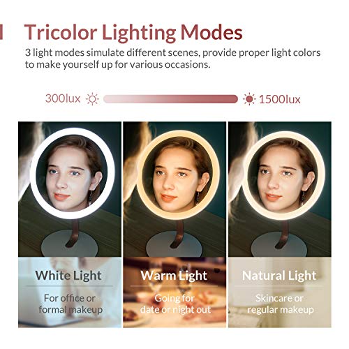 EASEHOLD Makeup Vanity Mirror Rechargeable with 3 Colors 52 LEDs Lights Smart Touch Sensor Dimmable 1X/10X Magnifying Cosmetic Beauty High Definition Circle Portable Countertop Desk Face Mirror
