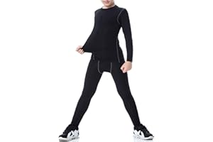 KAHEYQI Boys Hockey Base Layer Kids Thermal Underwear Set Youth Long Sleeve Compression Shirt & Pants Winter Soft Long Johns