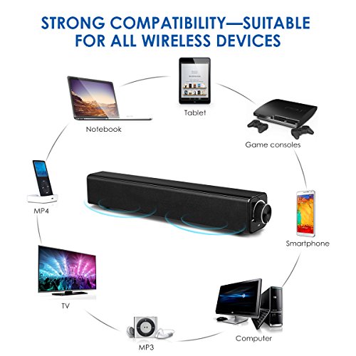 Sound Bar, EIVOTOR 20W Wired and Wireless Portable Soundbar, Home Theater Speaker Surround Audio Stereo System for TV, PC, Cellphone, Tablets Projector and Wireless Devices