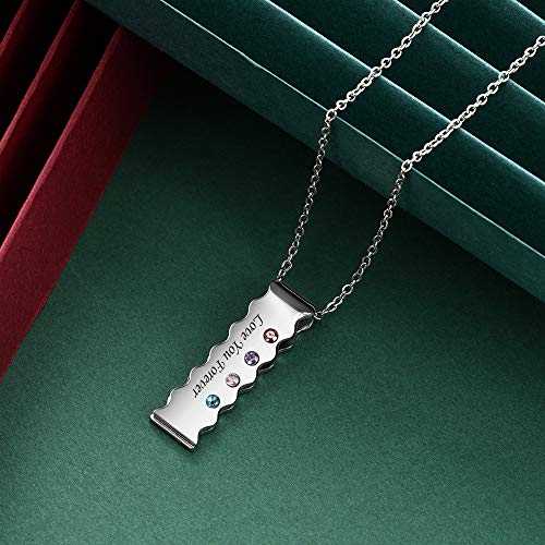 Personalized 4 Simulated Birthstone Bar Necklace for Grandma or Mom Custom Names Grandmother's Birthday Jewelry Gift - Thumbnail 4
