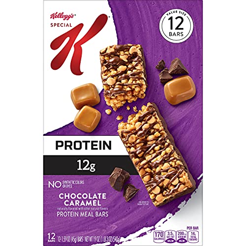 Special K Protein Bars, 12g Protein Snacks, Meal Replacement, Chocolate Caramel, 19oz Box (12