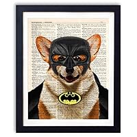 Ihopes Corgi Dog Batman Hero Vintage Book Art Print | Batman Fans Gifts | 8x10 Unframed |