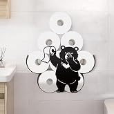 WADORN Funny Bear Covering Its Nose Metal Toilet Paper Holder for Extra 8 Rolls, Black Toilet Tissue Storage Decorative Toilets Paper Rolls Organizer Wall Mounted for Bathrooms Home Housewarming Gift