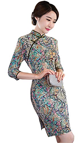 Angcoco Women's Short Sleeve Retro China Qipao Cheongsam Dress