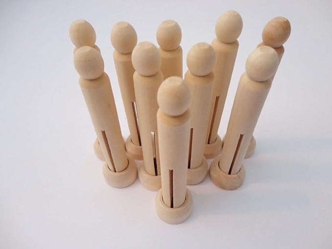 1,10,20,30,50 Natural Wooden Wood Dolly Pegs With Stands 95mm Craft Models Pack Size 30