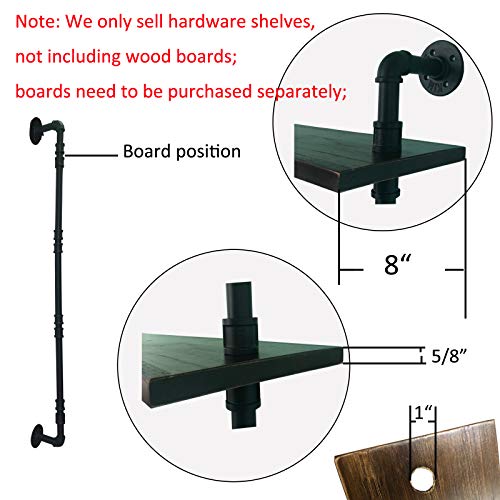 Yuanshikj 2Pc(47" Tall,3/4") 4 Tier Industrial Wall Mount Iron Pipe Shelf Shelves Shelving Bracket Floating Rustic Heavy Duty Retro DIY Open Bookshelf Storage Office Home Holder Black Hardware Only