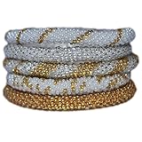 Silver, Gold and White Handmade Bracelets Set, Seed Beads,Nepal, BS101