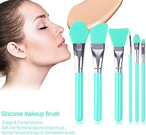 6pcs Silicone Makeup Brush Set Professional Face Mask, Eyeliner, Eyebrow, Eye Shadow, Lip Cosmetic Brushes Facial Cosmetic Tools (Green)