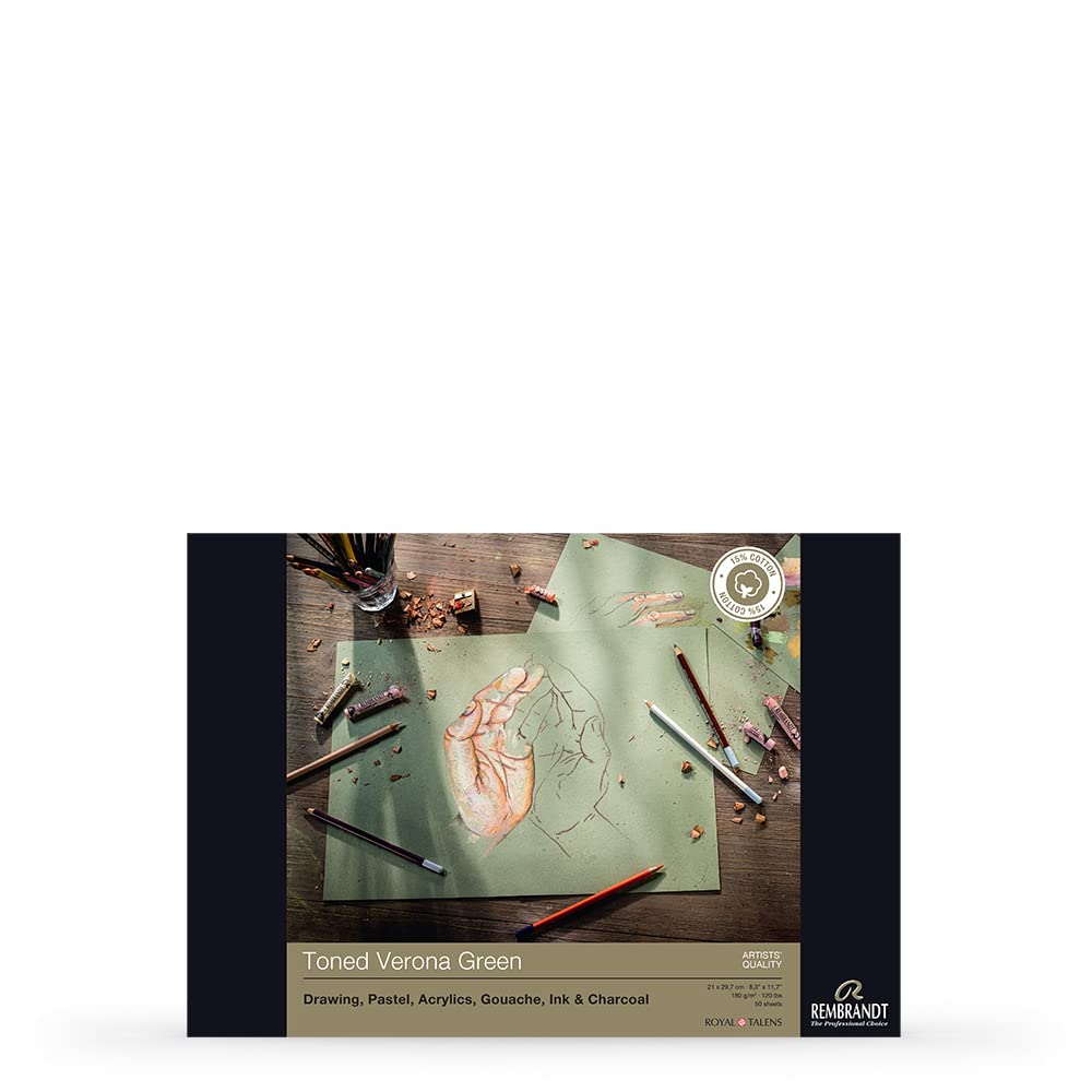 Rembrandt Toned Verona Green Paper Pad - Sizes Listed 21 x 29.7cm (8.3"x11.7")