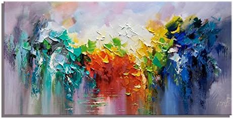 Wall Art Canvas Multicolor Forest Tree Water Reflection Landscape Picture Prints on Canvas Artwork Modern Wall Art for Home Decor Original Art Painting (16X32inch)