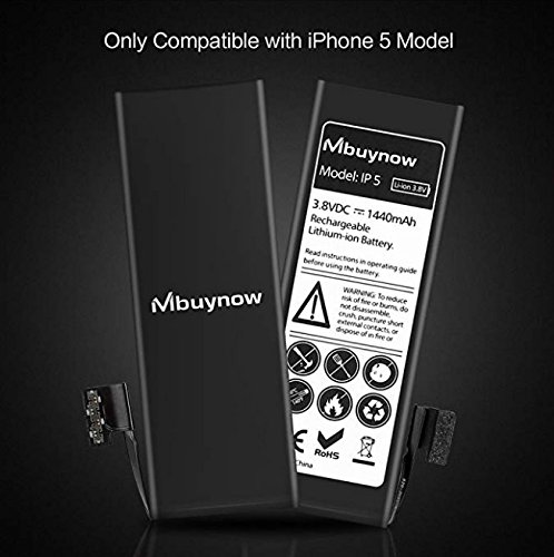 Mbuynow Batería del iPhone 5,Kit de Reparación Completo con Herramientas e Instrucciones de Alta apacidad (1440mAh) Nuevo 0 Ciclo