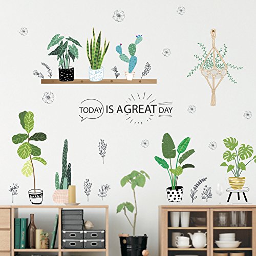 Dragon Honor Cactus Plant Green Leaves Wall Sticker Fresh Pastoral Style Art Mural Wall Decals