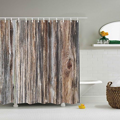 Rustic Antique Wooden Board Shower Curtains-Water, Soap, and Mildew resistant 12 Shower Hooks are Included-72" x 72"